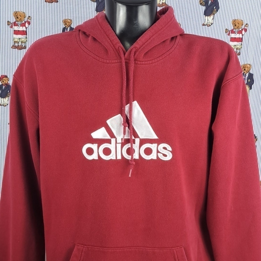 Adidas embroidered spellout logo maroon & white LG casual hoodie sweatshirt